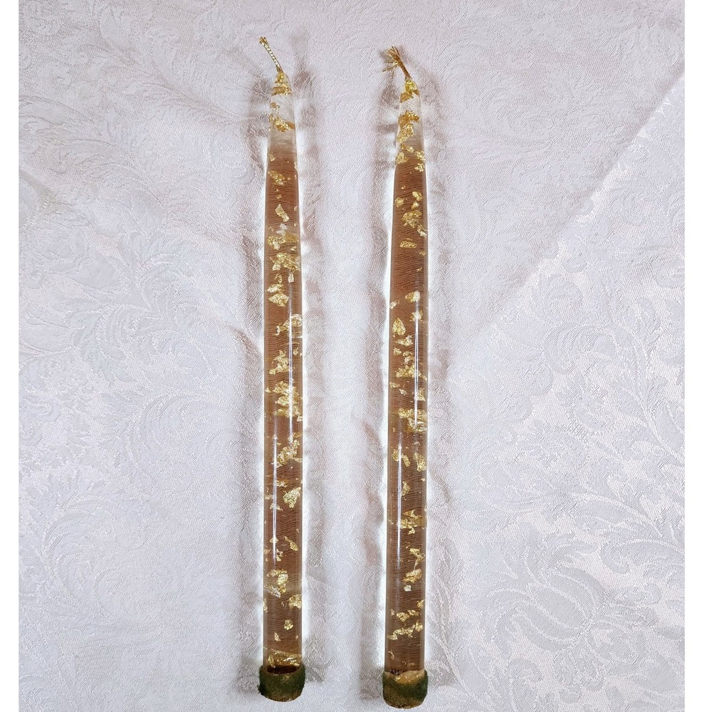 Vintage Lucite Acrylic Gold Flake Taper Candles Mid Century Hollywood Regency
